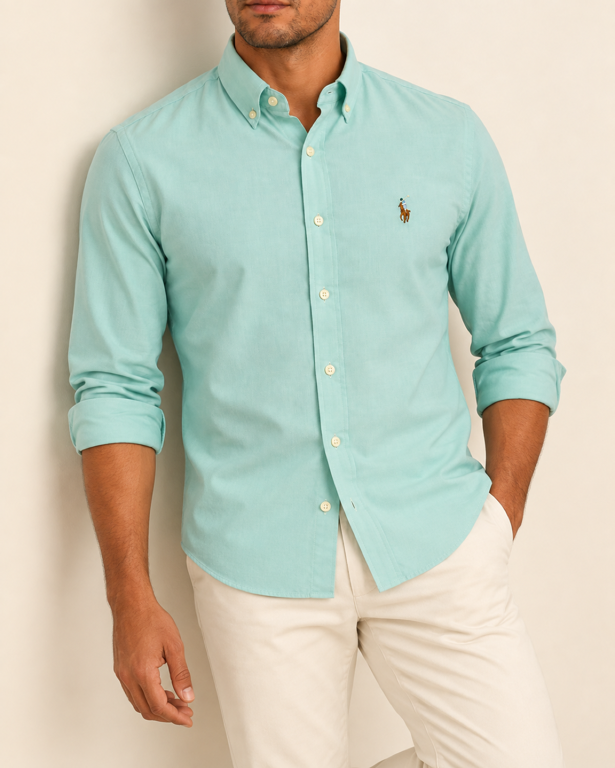 RL — Mint Green Button-Down Shirt — relaxed lifestyle