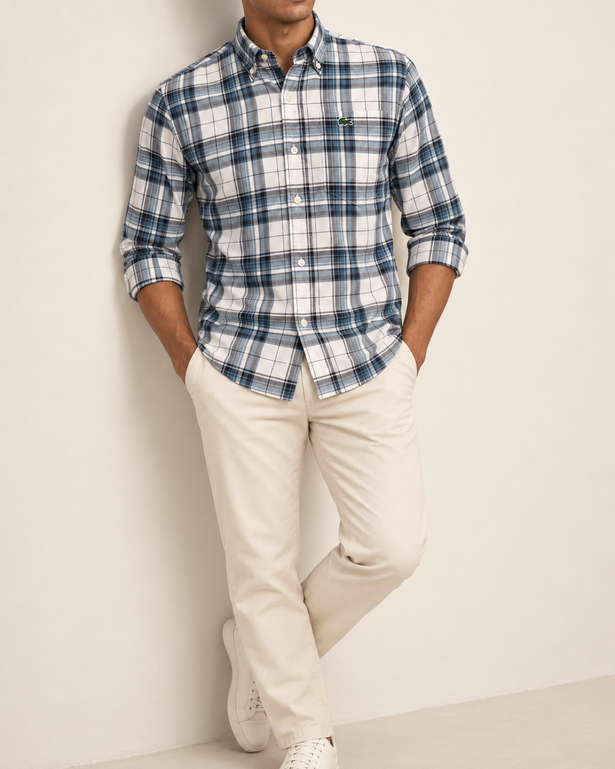 LCST — Off-White & Blue Plaid Button-Down Shirt — relaxed lifestyle