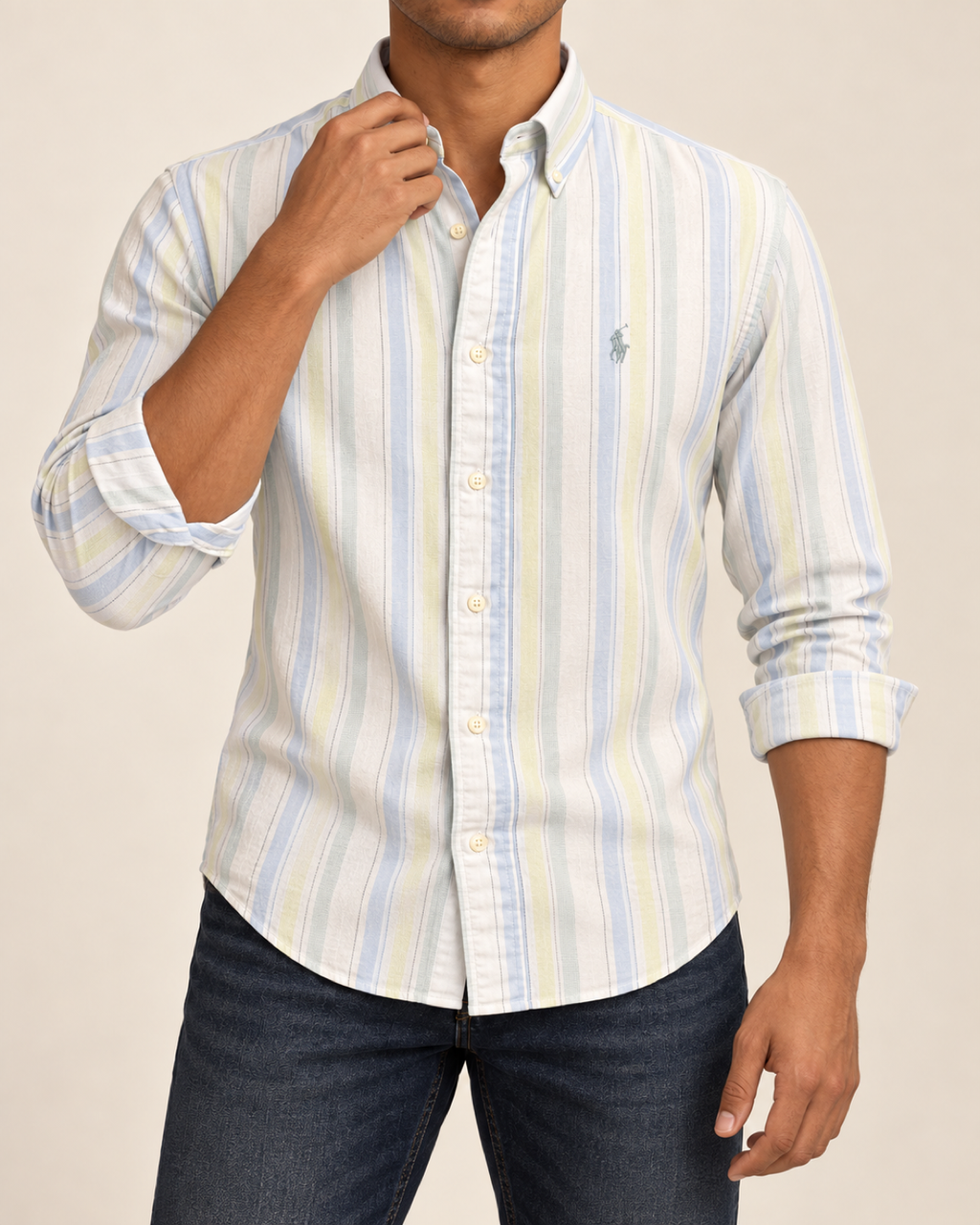 RL — Pastel Multistripe Button-Down Shirt — front styling