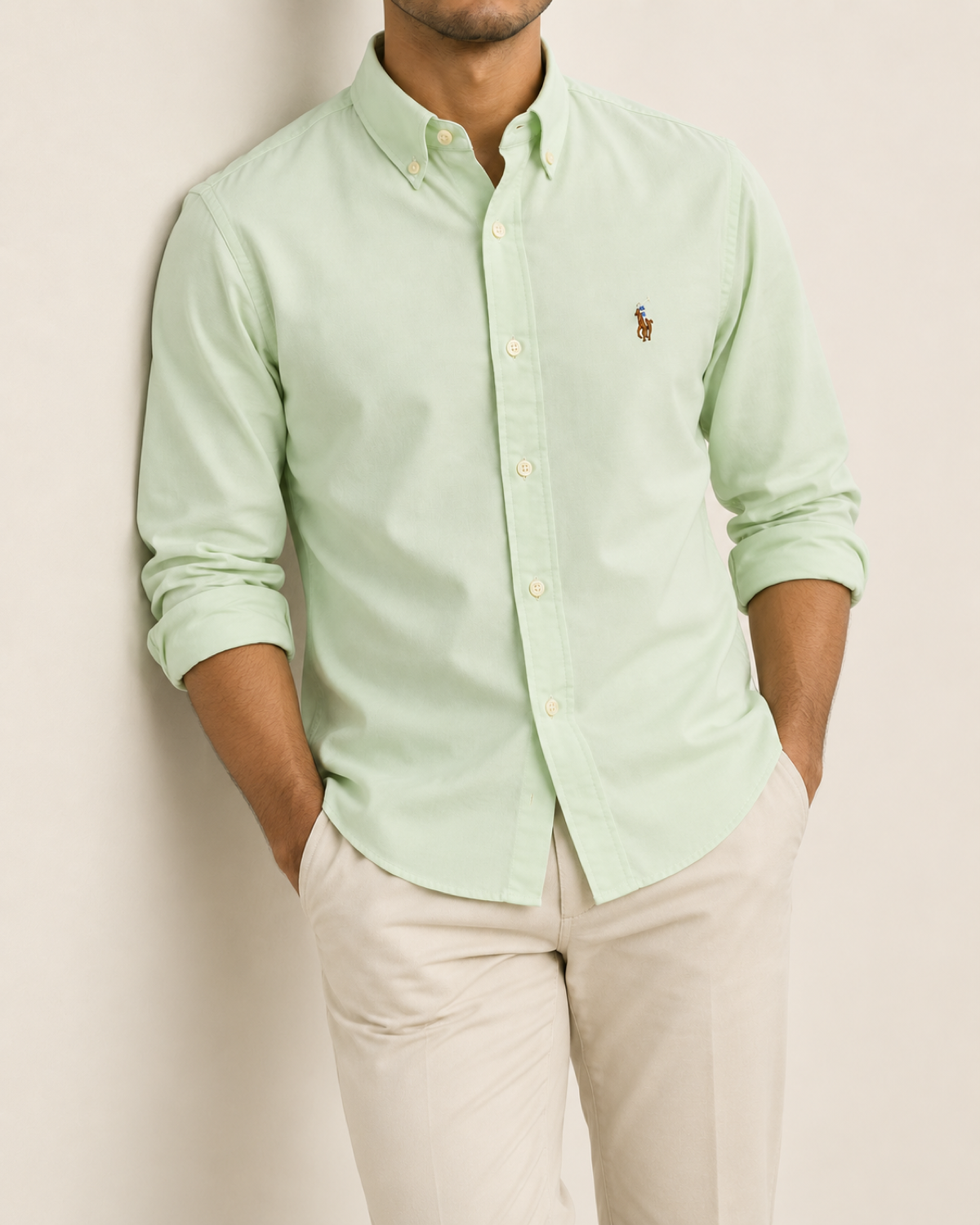RL — Pastel Pistachio Button-Down Shirt — relaxed lifestyle