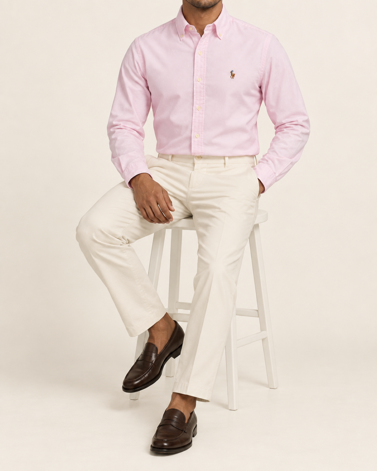 RL — Powder Pink Button-Down Shirt — seated full body