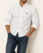 RL — White Button-Down Shirt With Red Embroidery
