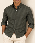 HKTT — Dark Olive Pinstripe Button-Down Shirt