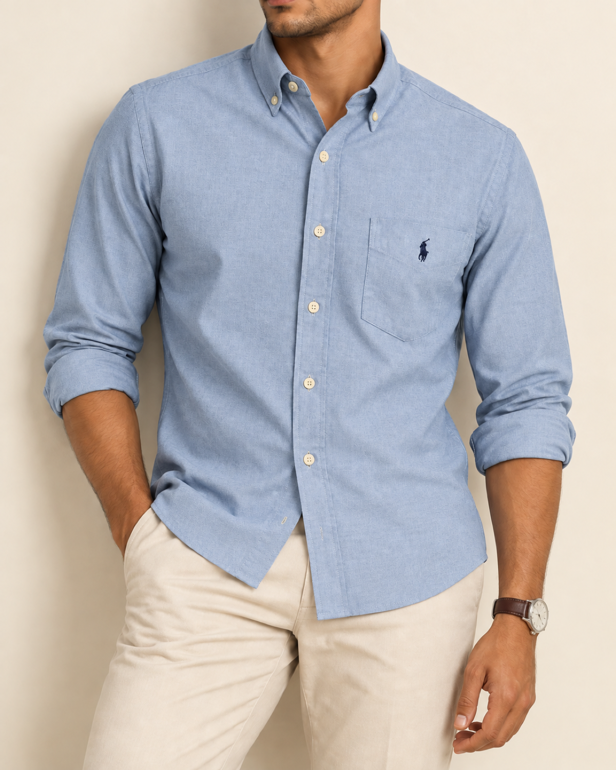 RL — Heather Blue Pocket Button-Down Shirt — relaxed lifestyle