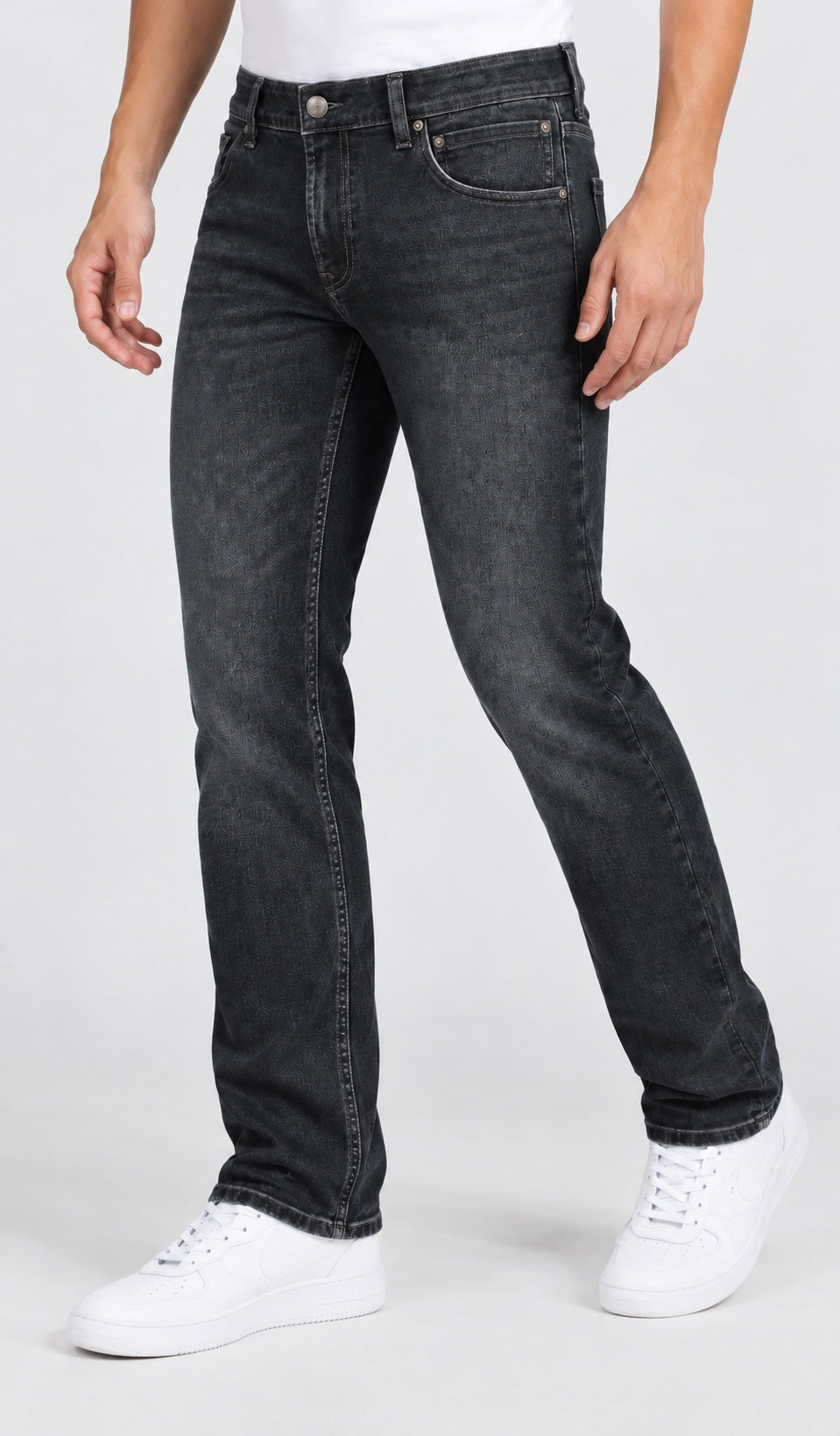Men’s Patch-Pocket Straight-Fit Jeans – Dark Charcoal Black - angled front