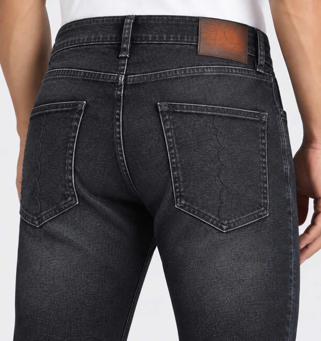 Men’s Patch-Pocket Straight-Fit Jeans – Dark Charcoal Black - back detail