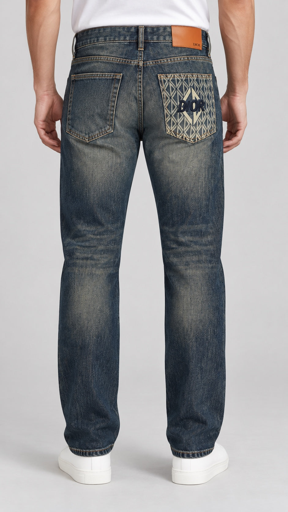 Men’s Geometric-Pocket Straight-Fit Jeans – Vintage Indigo - back view