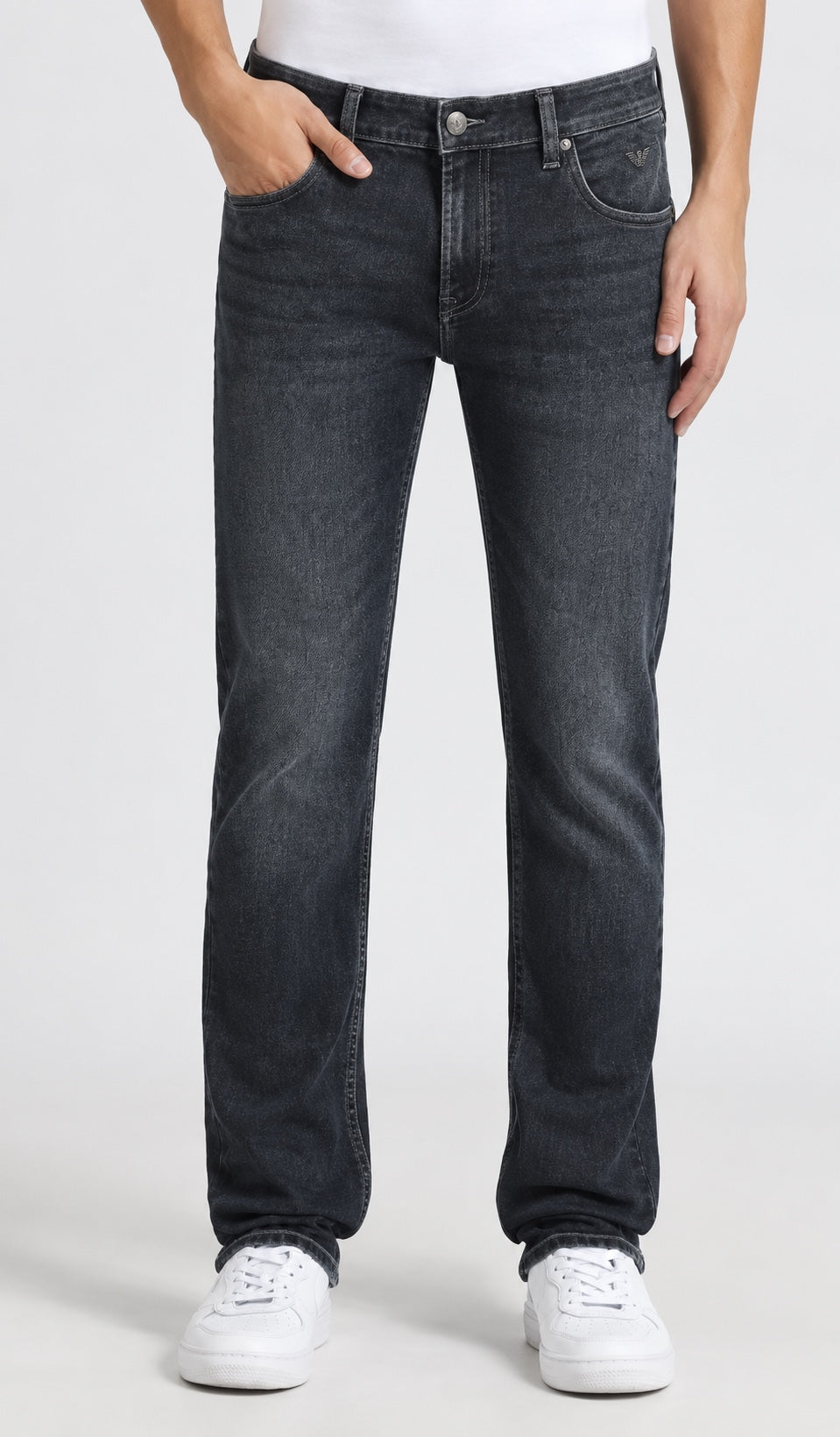 Men’s Eagle-Emblem Straight-Fit Jeans – Dark Charcoal Black - front view