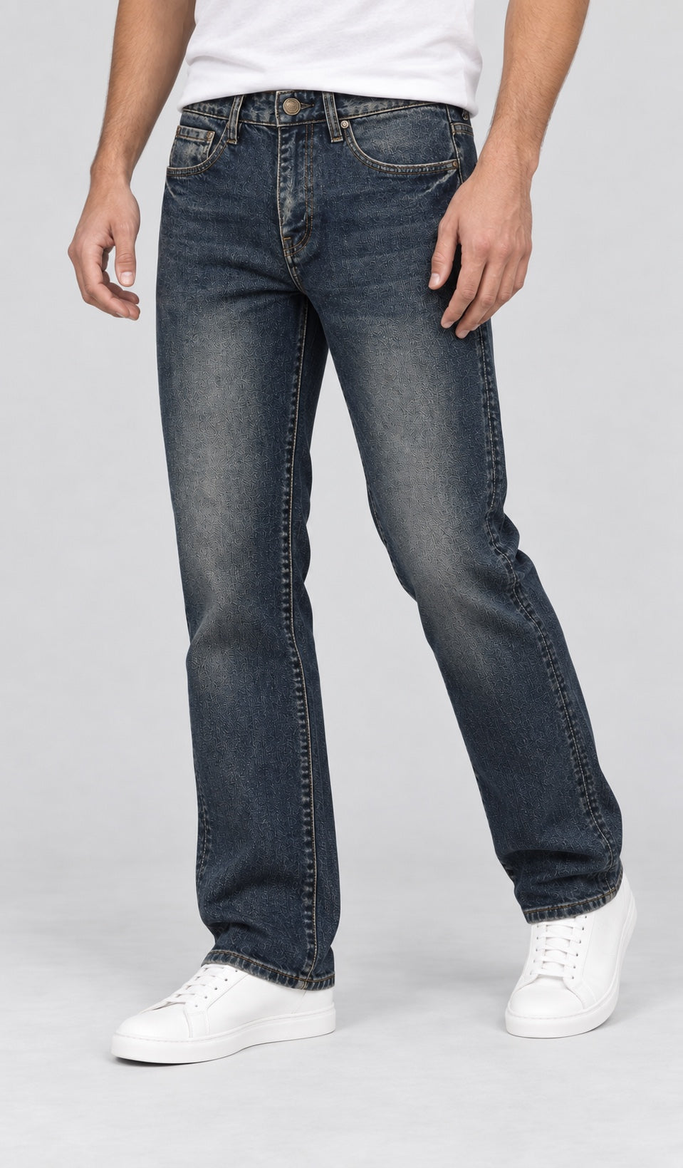 Men’s Straight-Fit Jeans – Dark Washed Indigo - angled front