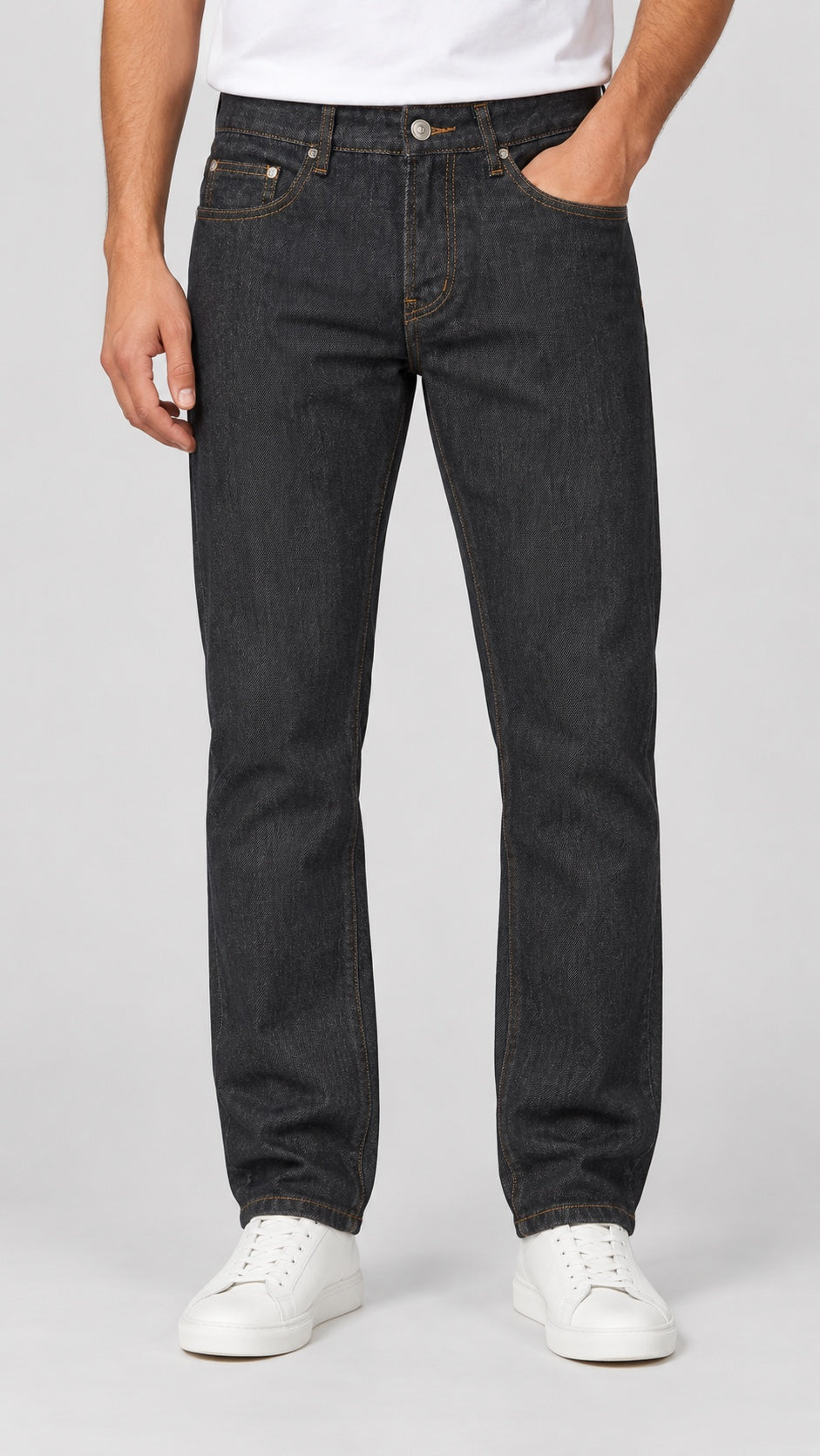 Men’s Straight-Fit Jeans – Raw Charcoal Black - front view