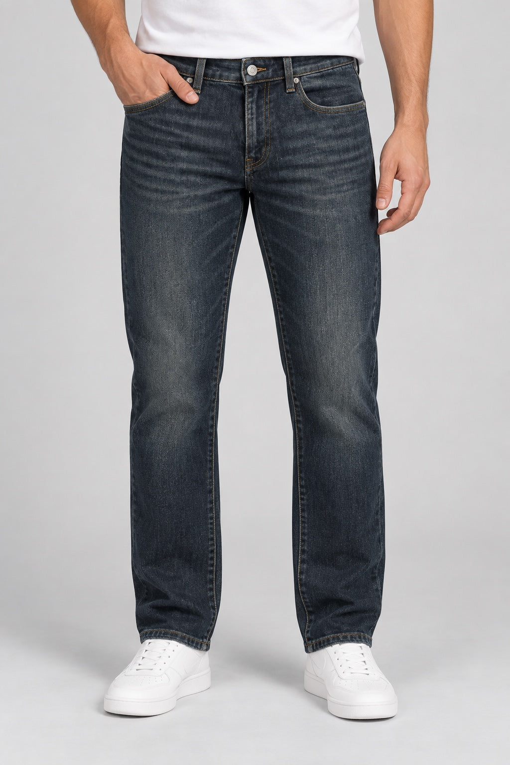Men’s Gold-Emblem Straight-Fit Jeans – Dark Indigo Black - front view