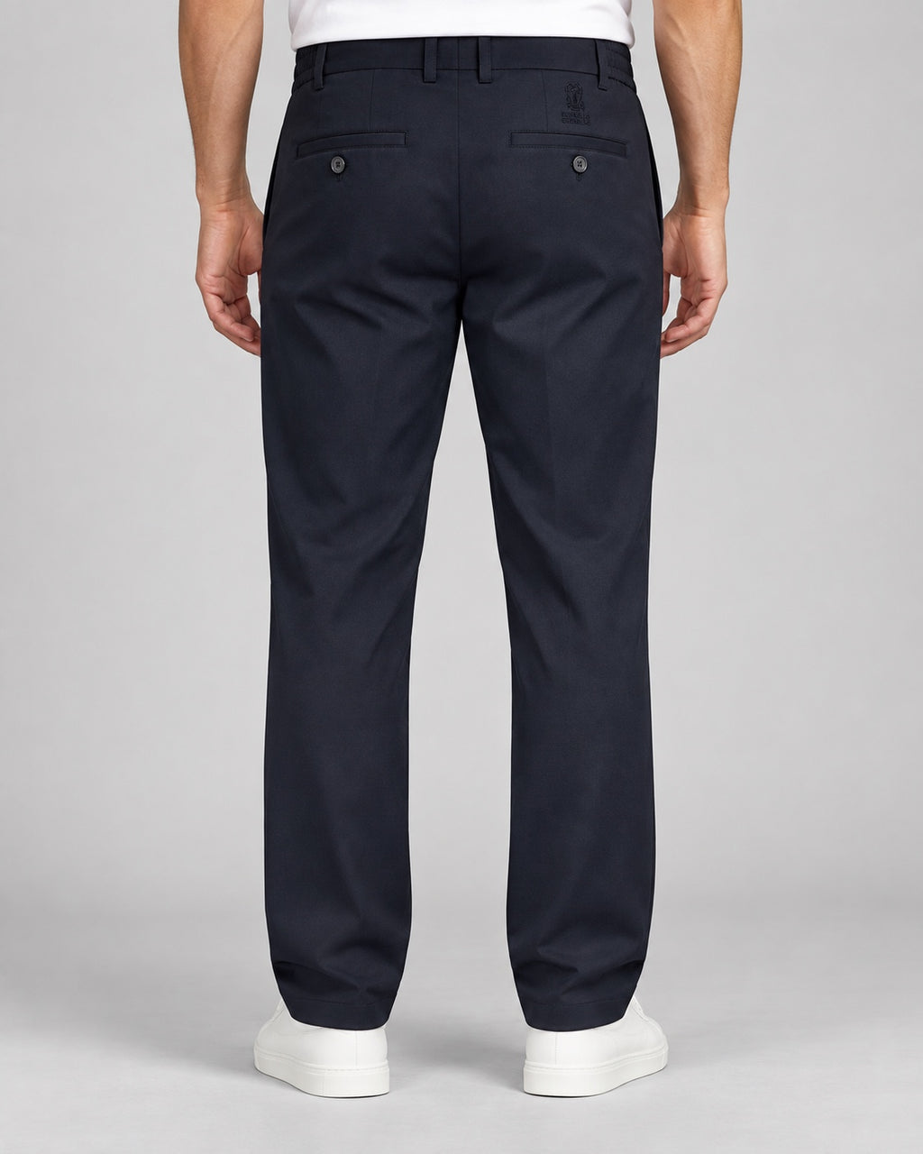 Men’s Button-Tab Tailored Trousers – Ink Navy - back view