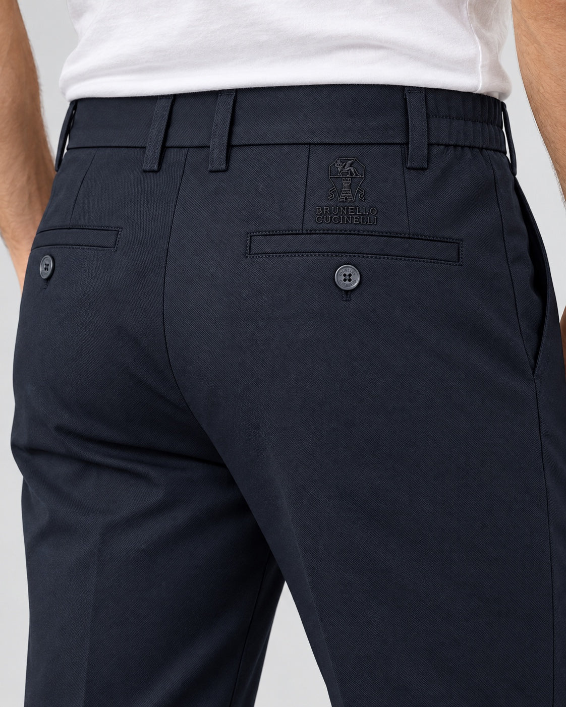 Men’s Button-Tab Tailored Trousers – Ink Navy - back detail