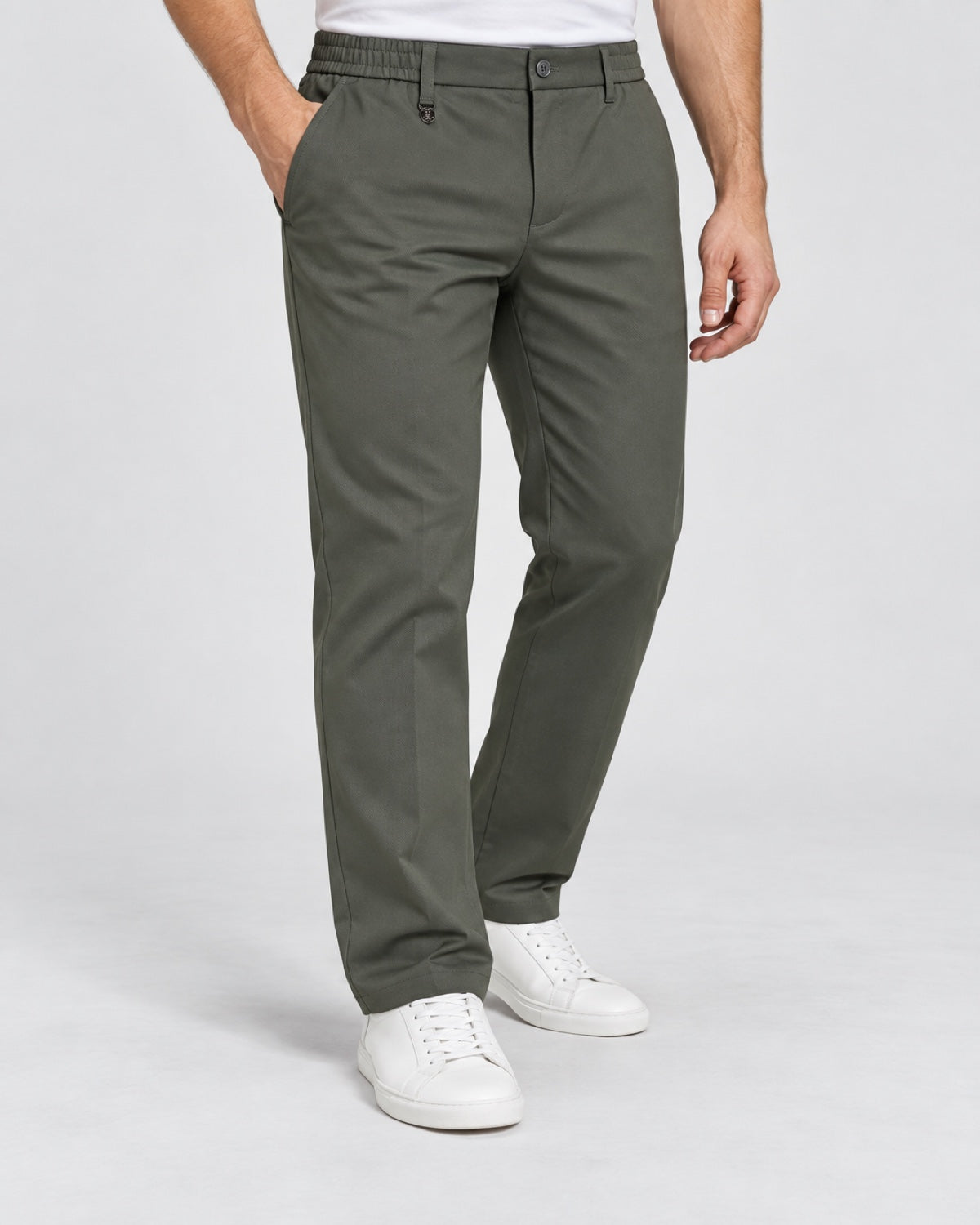 Men’s Tailored Trousers – Olive Grey - angled front