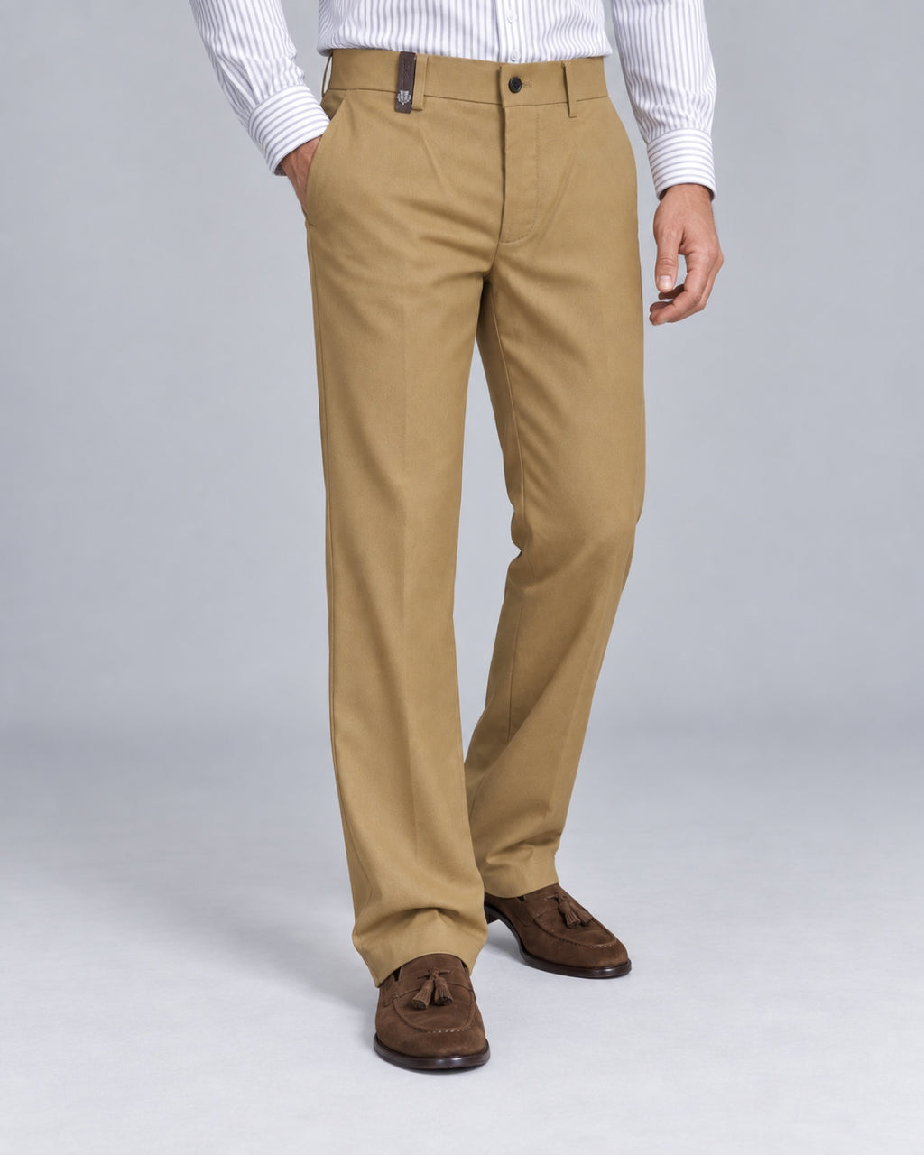 Men’s Camel Formal Trousers - angled front