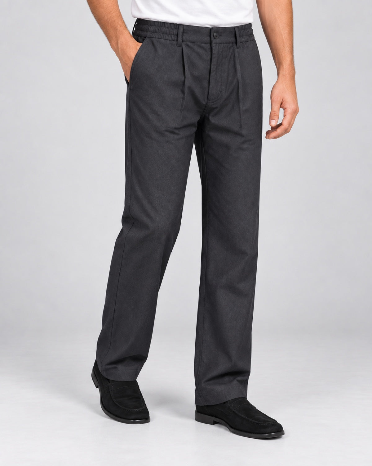 Men’s Deep-Charcoal Pleated Trousers - angled front