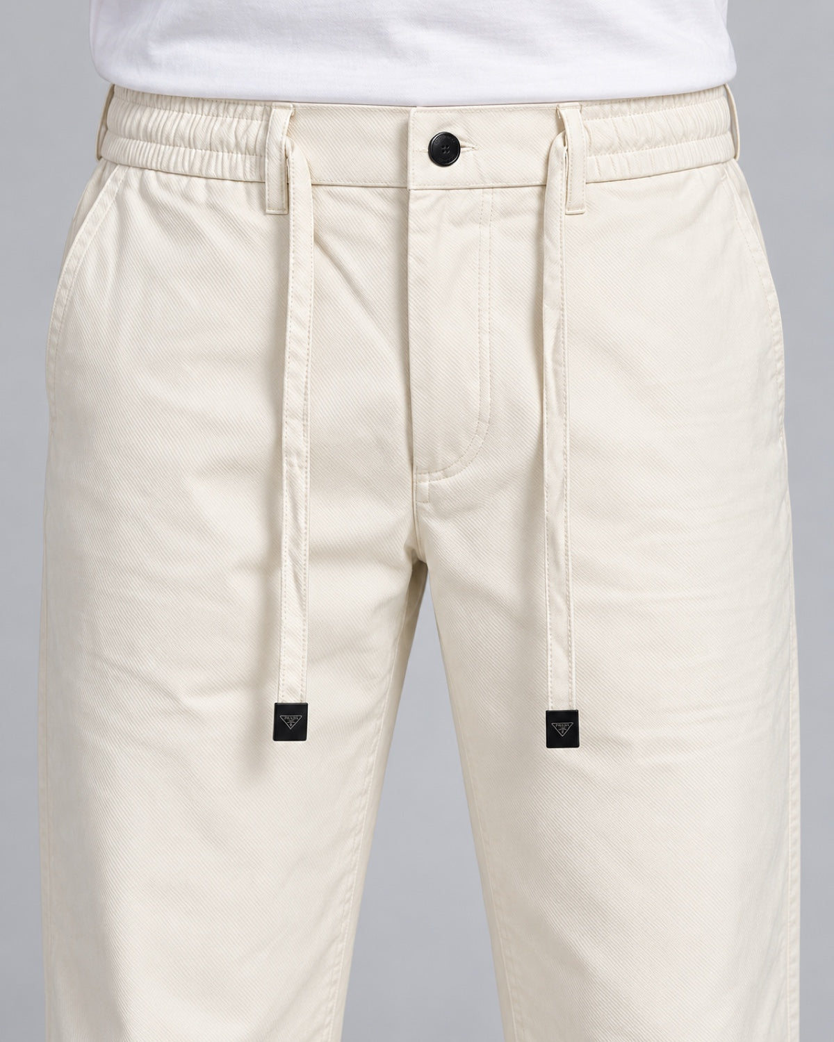 Men’s Warm-Ivory Drawstring Trousers - front detail