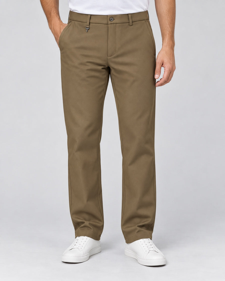 Men’s Olive-Taupe Flat-Front Trousers - front view