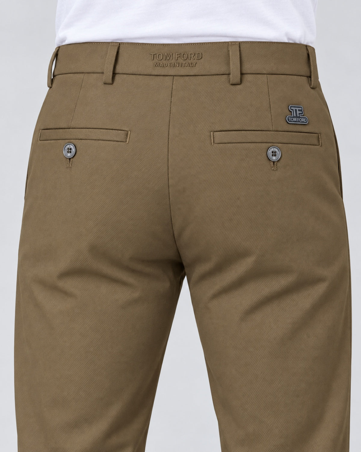 Men’s Olive-Taupe Flat-Front Trousers - back detail
