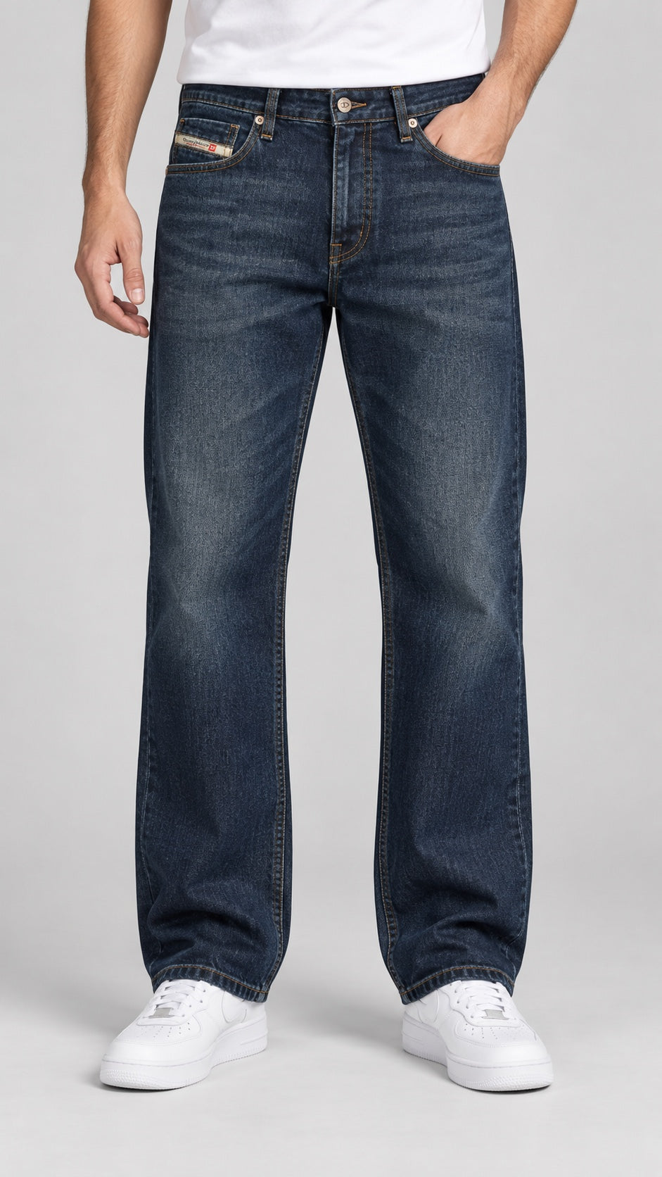 DSL — Men’s Wide-Bottom Straight-Fit Jeans – Deep Indigo Whiskered — front