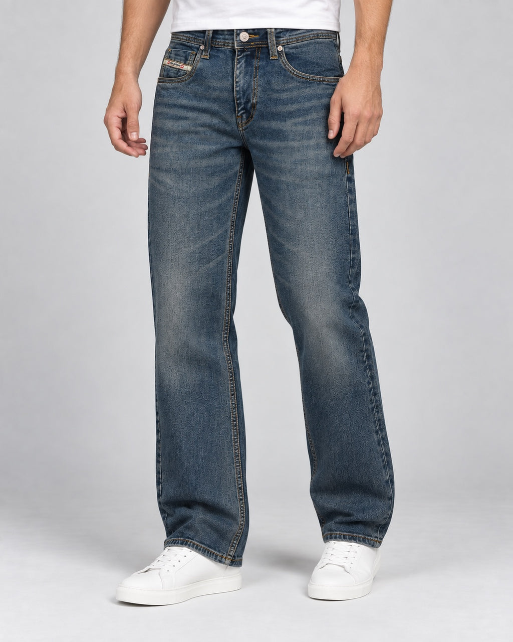 DSL — Men’s Wide-Bottom Straight-Fit Jeans – Vintage Mid Indigo — angle