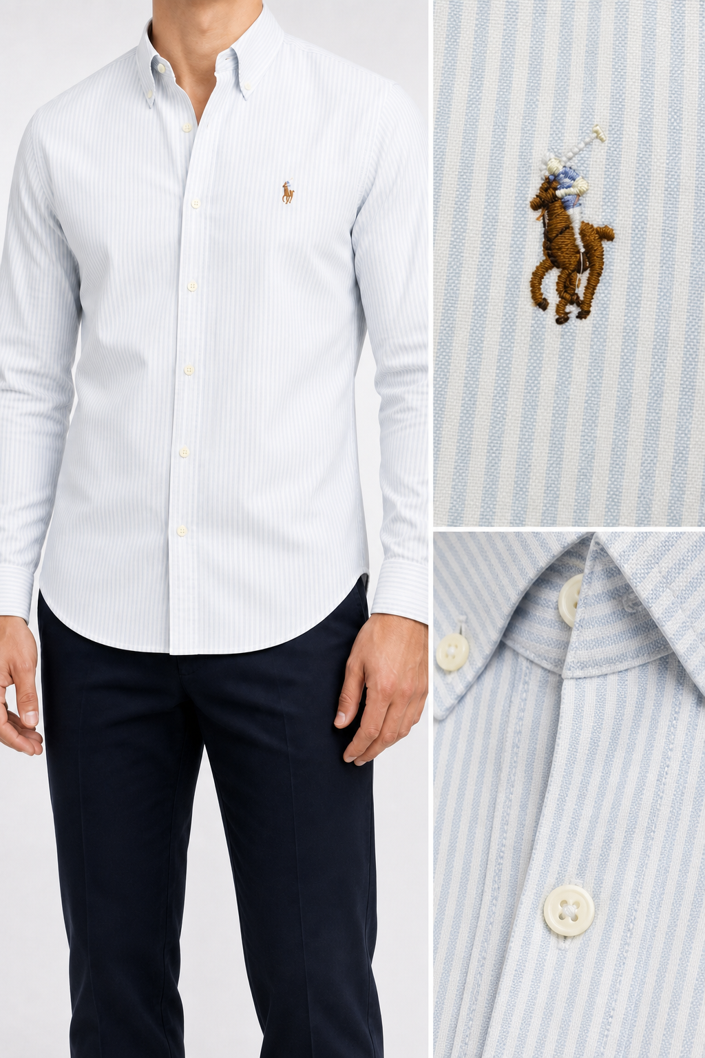 RL Powder Blue Pinstripe Shirt — brand details combined