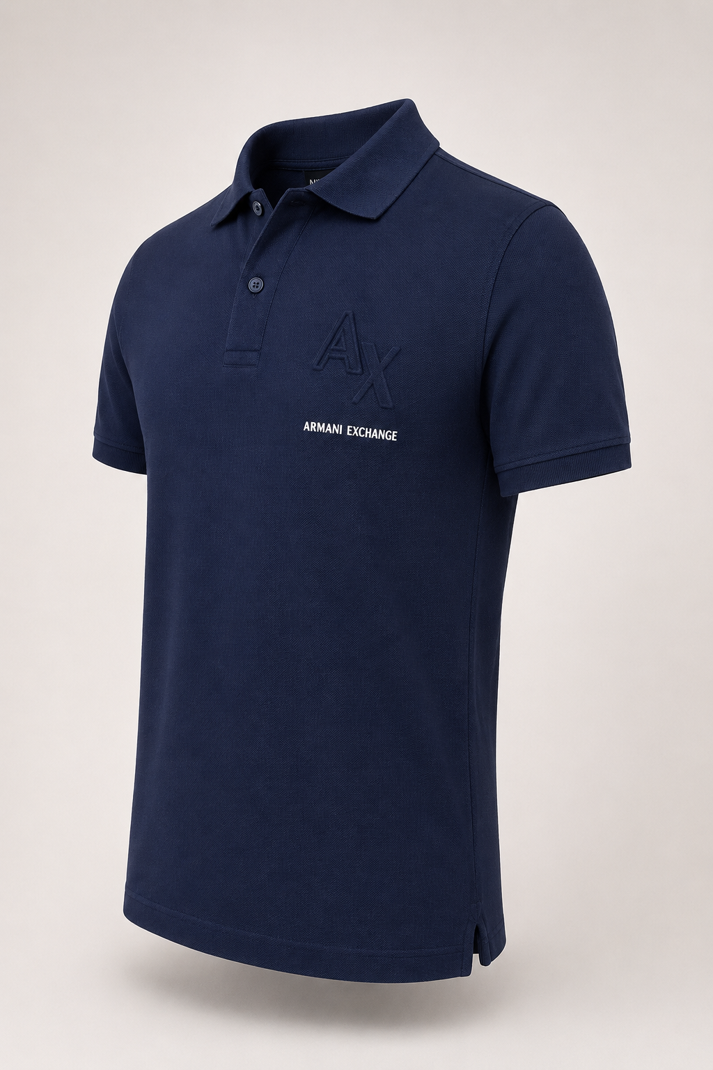 Men’s Navy Blue Embossed-Logo Polo T-Shirt - front view