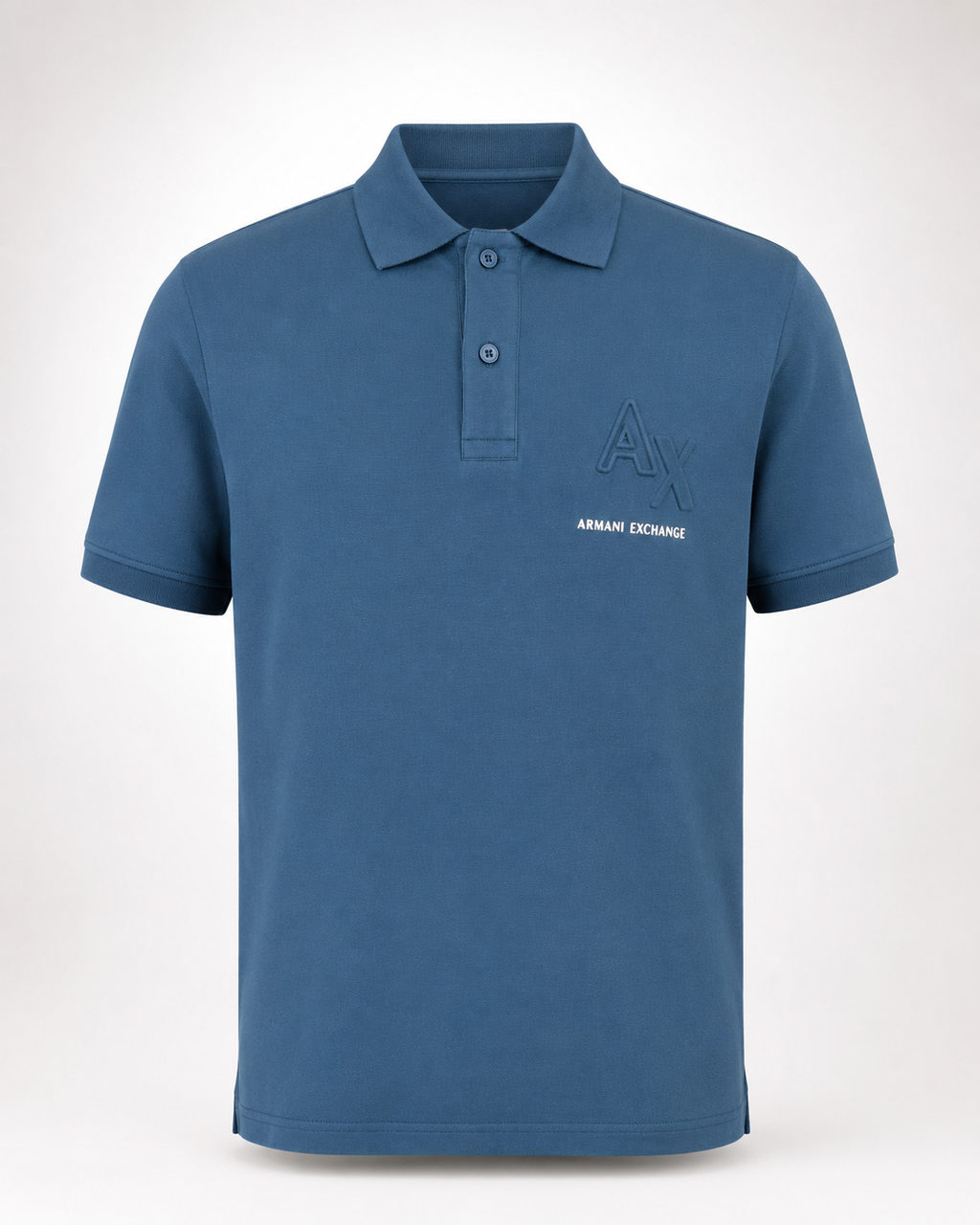 Men’s Petrol Blue Embossed-Logo Polo T-Shirt - front view