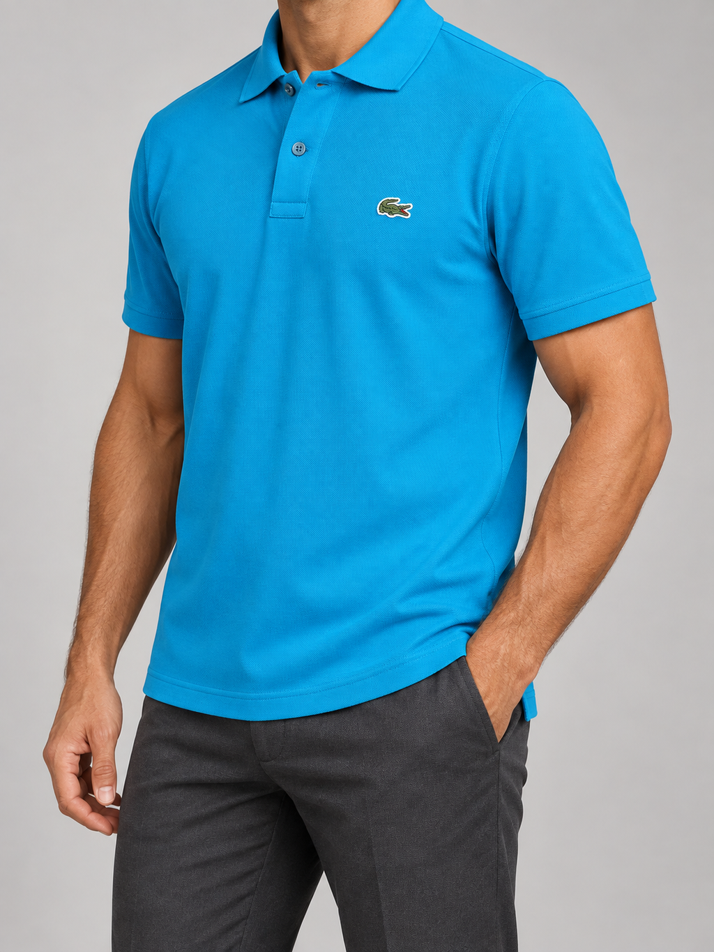 Bright Cyan Crocodile Patch Polo - view 2