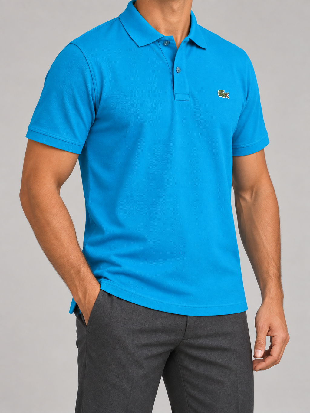 Bright Cyan Crocodile Patch Polo - view 3