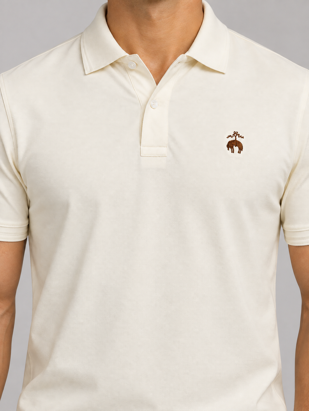 Cream Brown Animal Crest Polo - view 4