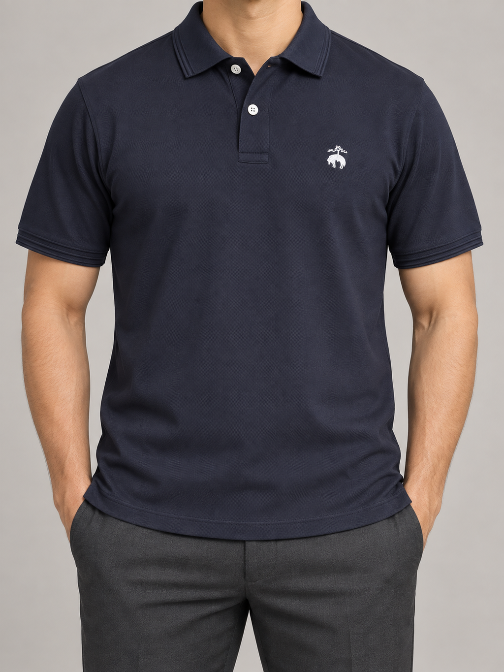 Dark Ink Navy White Animal Crest Polo - front view