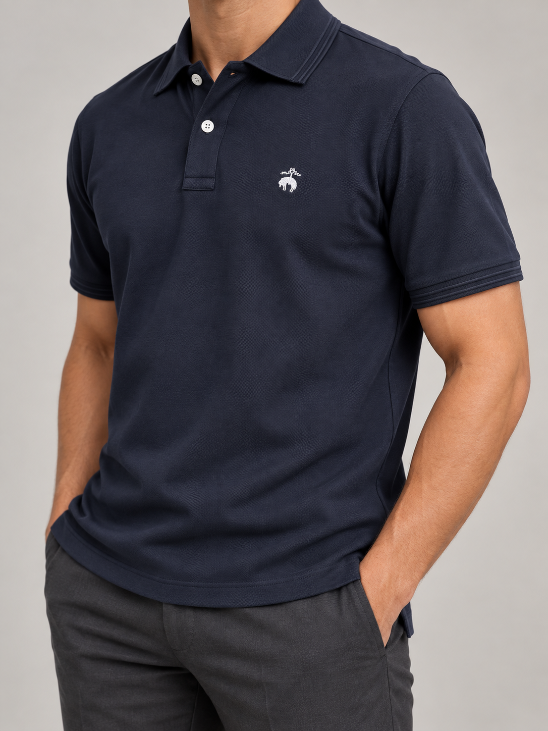 Dark Ink Navy White Animal Crest Polo - view 2