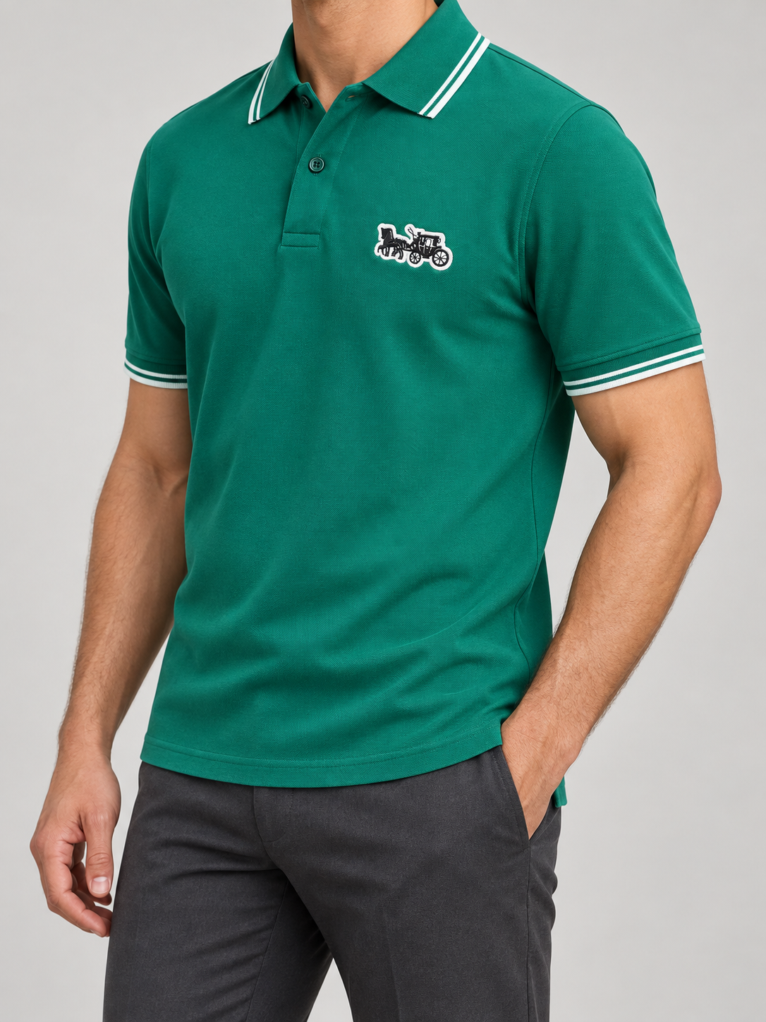 Emerald Green Vintage Automobile Patch Polo - view 2