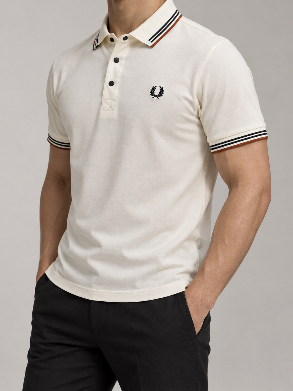 Ivory Striped Collar Polo - view 2