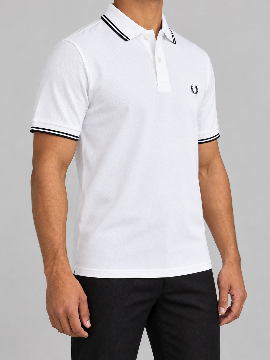 White Polo With Black Double Trim - view 3