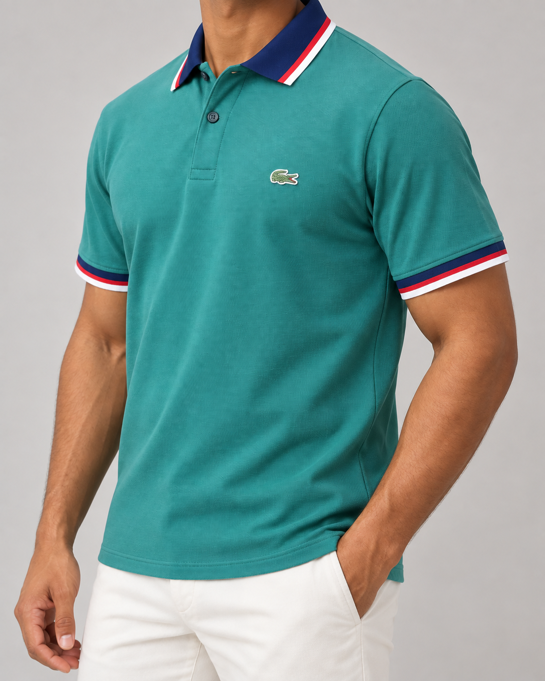 Teal Striped-Trim Polo Shirt - view 2