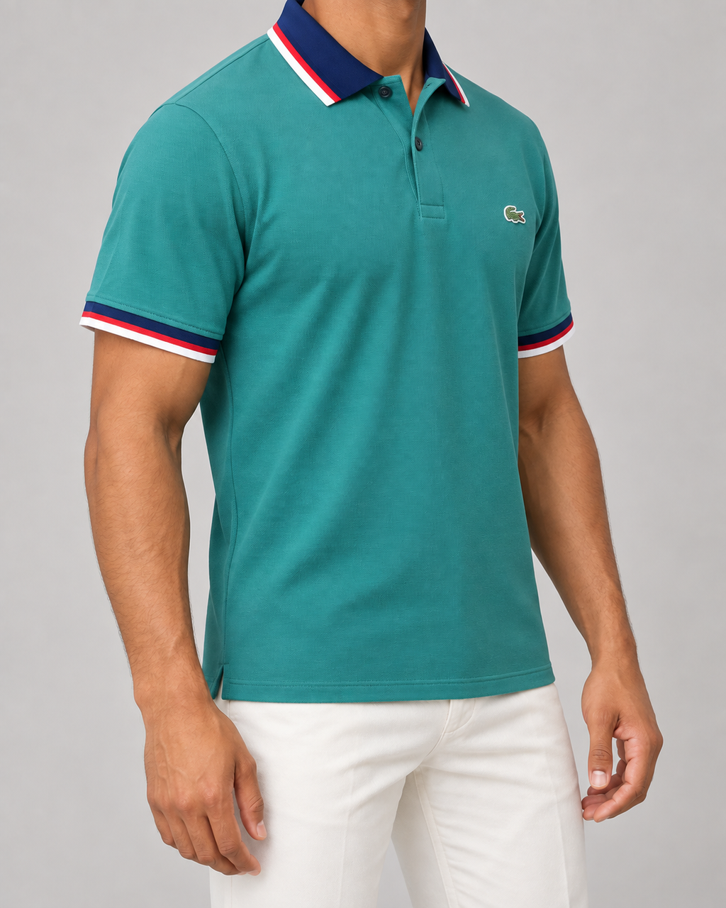 Teal Striped-Trim Polo Shirt - view 3