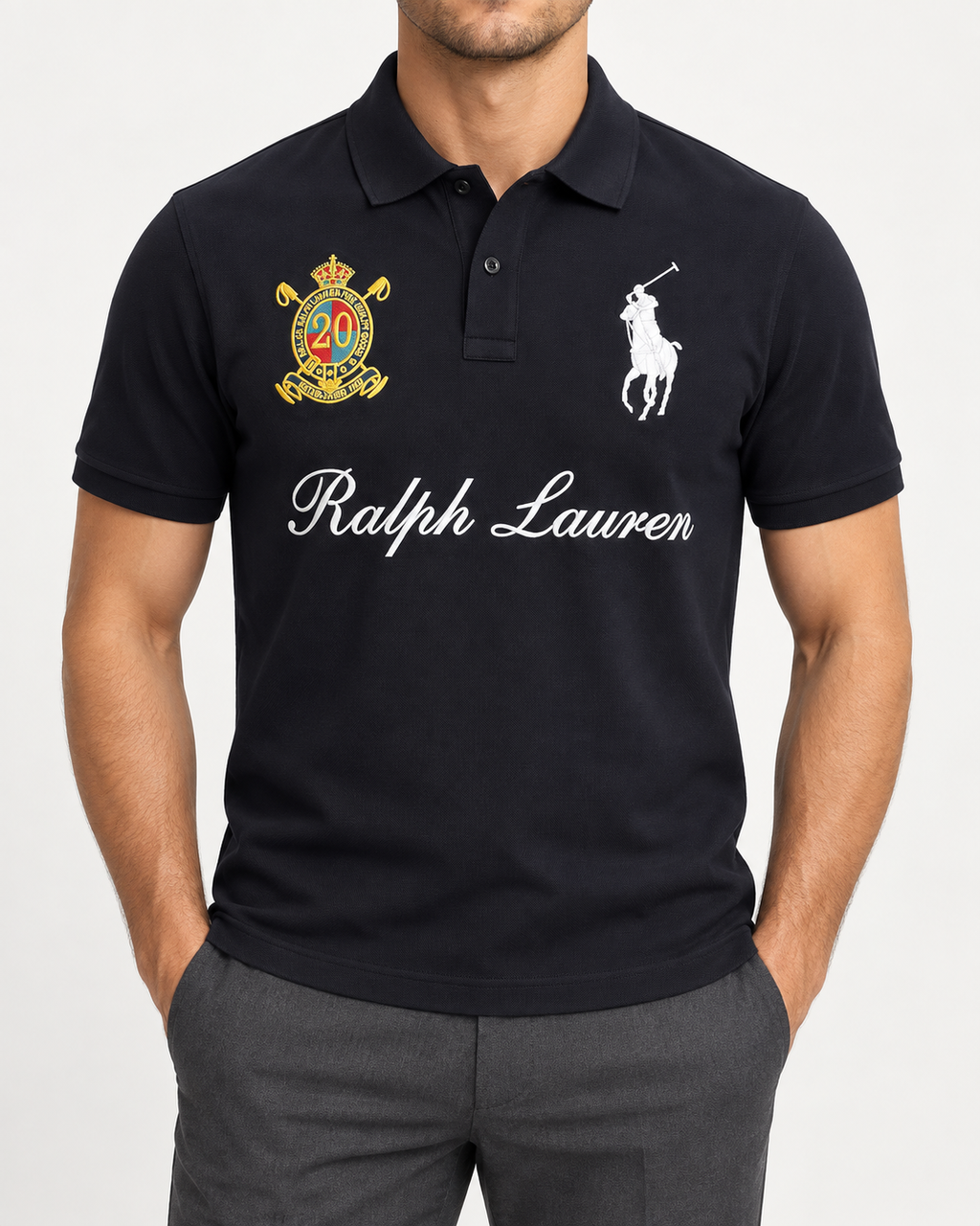 Black Three-Logo Polo Shirt - front view