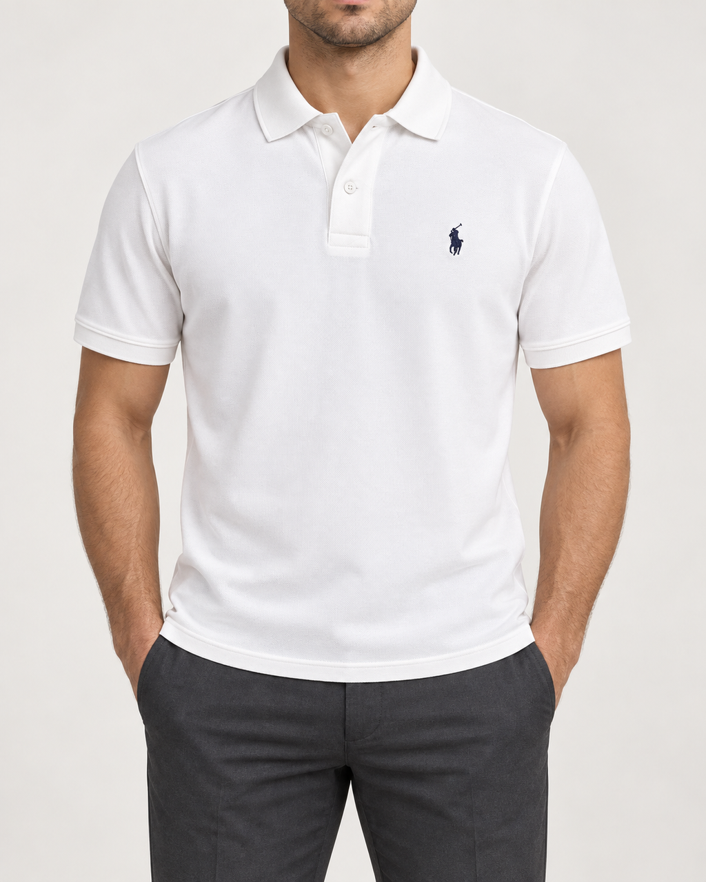 White Small-Pony Polo Shirt - front view