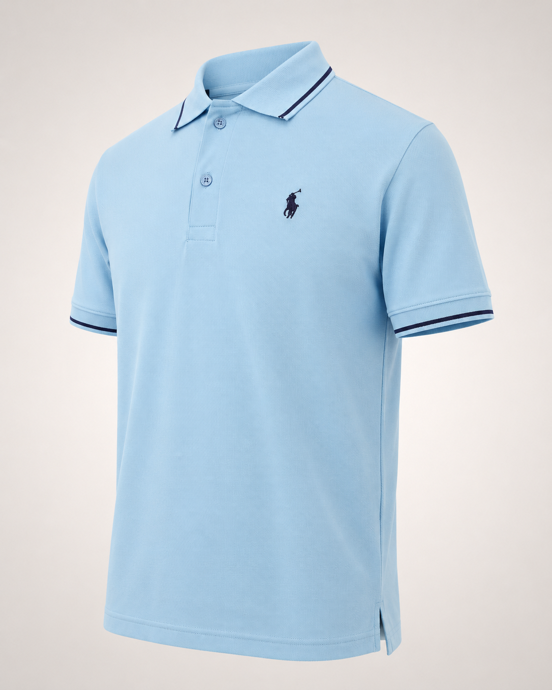 Men’s Sky Blue Tipped-Collar Polo T-Shirt - view 2