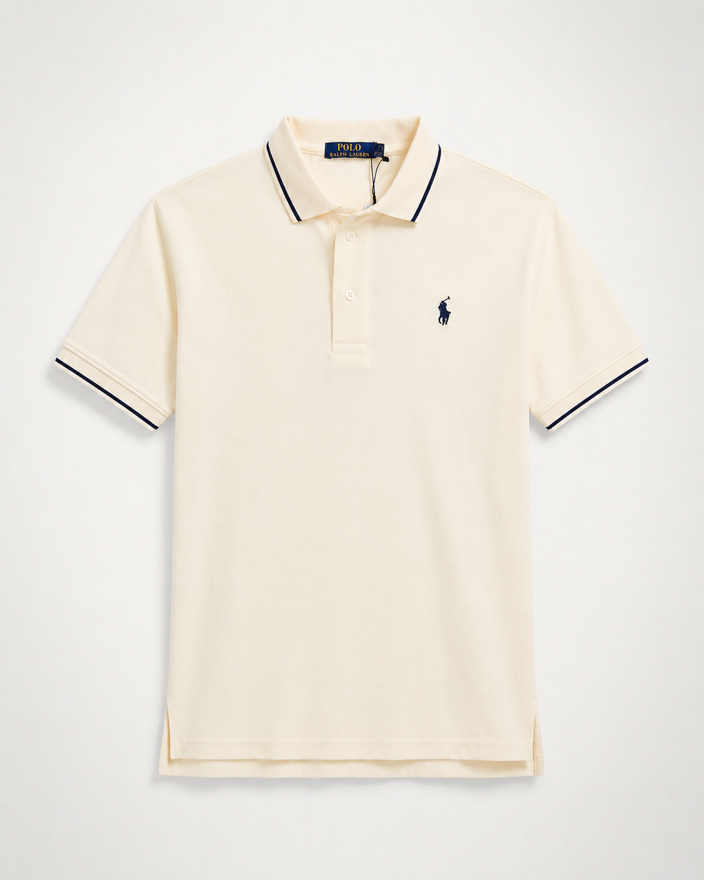 Men’s Cream Contrast-Trim Polo T-Shirt - front view