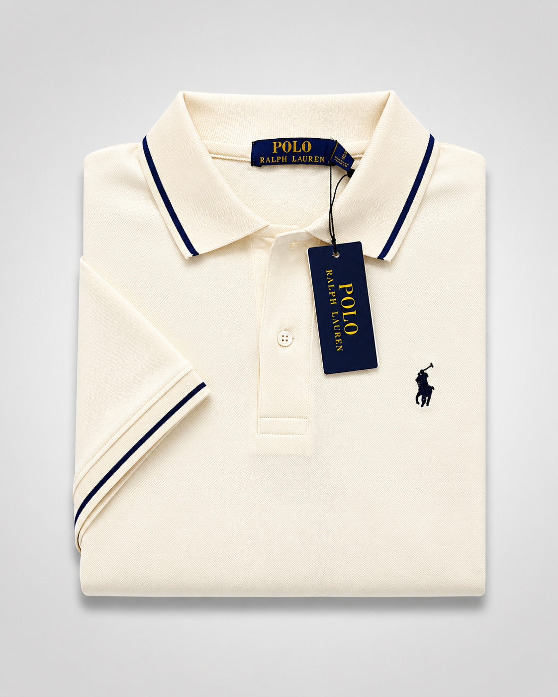 Men’s Cream Contrast-Trim Polo T-Shirt - view 6