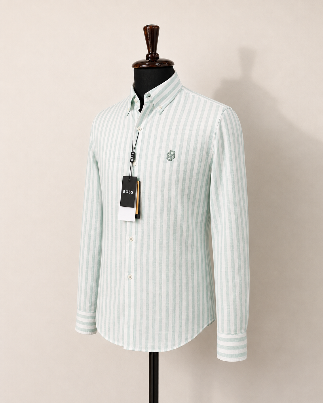 Men’s Mint & White Striped Shirt - front view