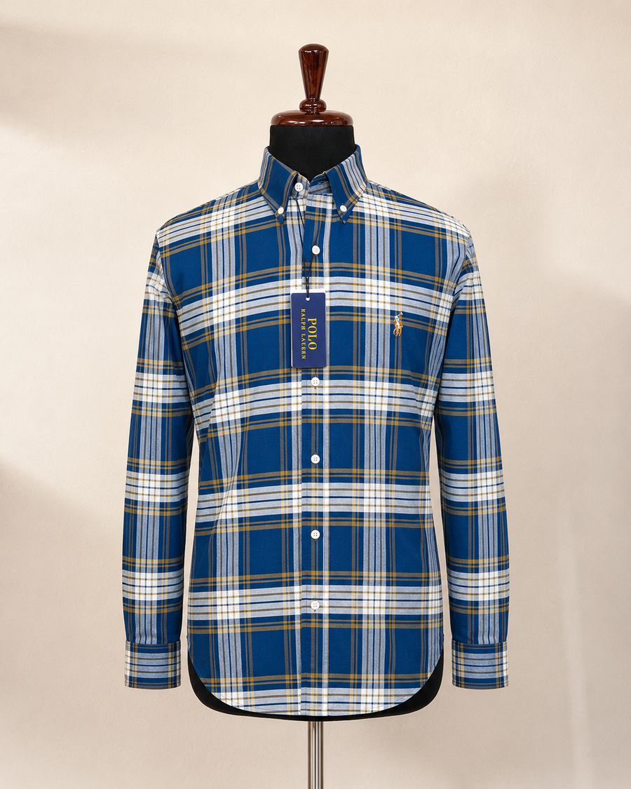 Men’s Royal Blue Plaid Shirt - front view