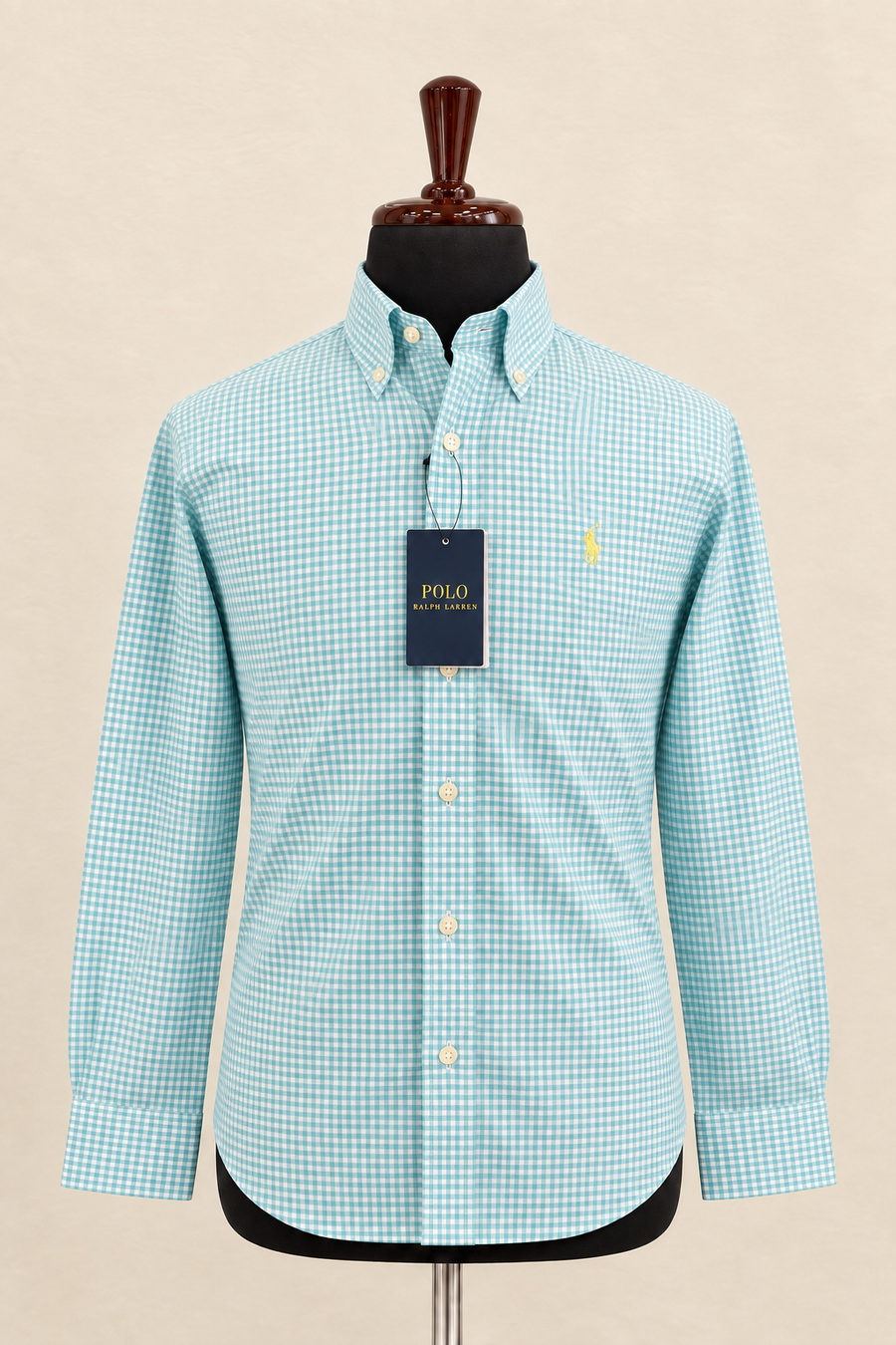 Men’s Aqua & White Gingham Shirt - front view