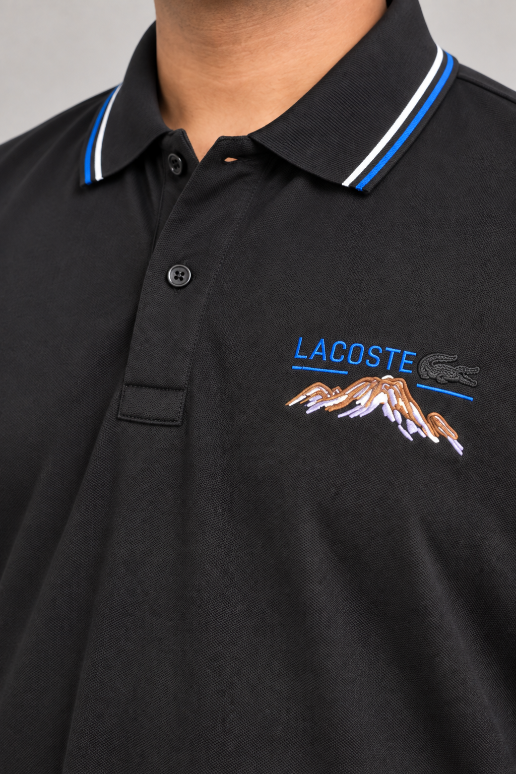 Oversized Black Mountain-Embroidery Polo With Blue And White Trim - view 4