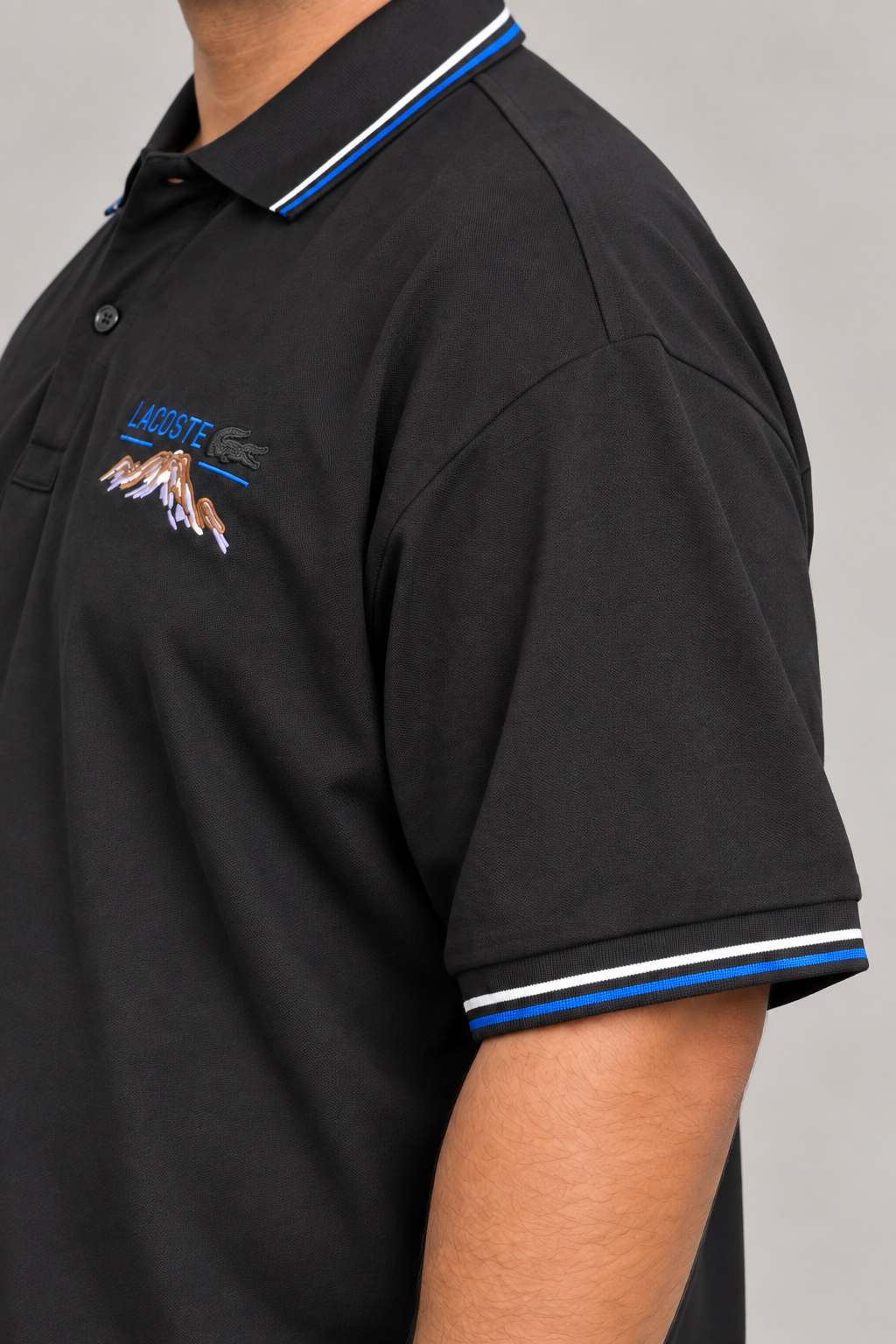 Oversized Black Mountain-Embroidery Polo With Blue And White Trim - view 5