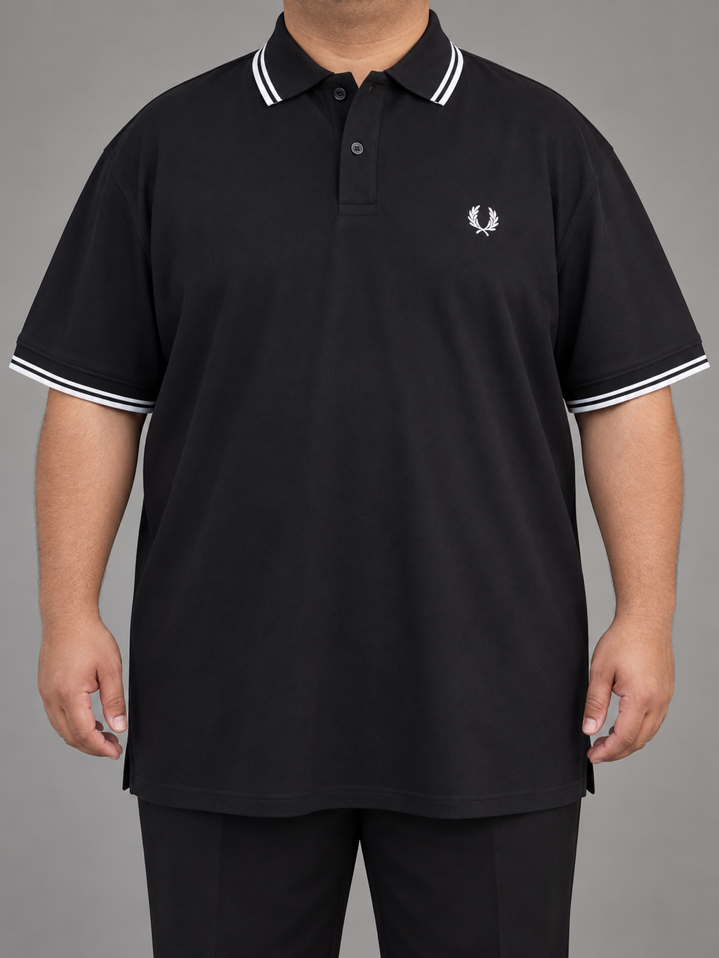 Oversized Black Polo With Double White Tipping - front view