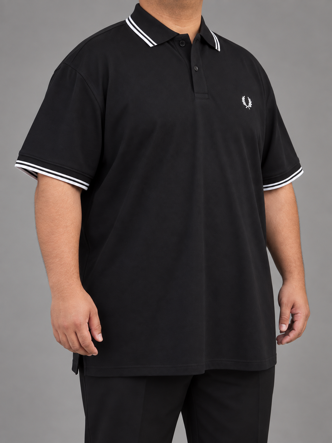Oversized Black Polo With Double White Tipping - view 2